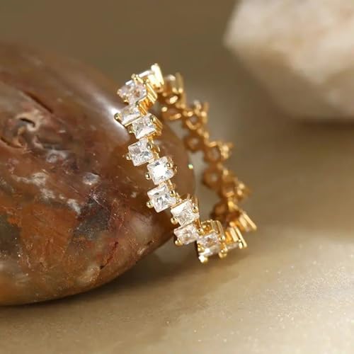 Gold Plated White Square Cubic Zirconia Engagement Rings Wedding Bridal Band Promise Rings Evening Parties Anniversary Valentine's Day Gifts Eternity Bands for Women3