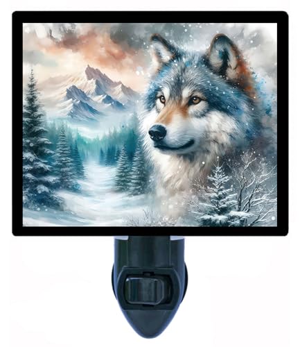 Lámpara de noche con diseño Winter Wolves y foco 4W