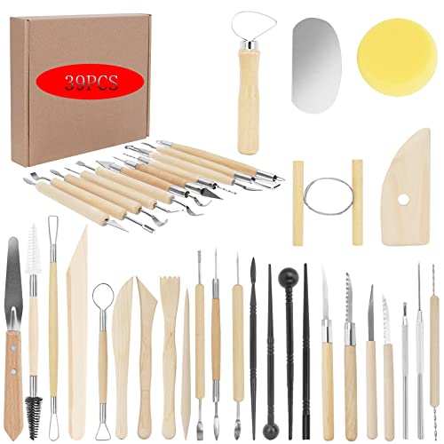 Pottery Supplies Clay Tools For Sculpting, Yagugu 39Pcs Basic Wood Ceramics Carving Polymer Clay Tool Supplies Kit Supplies For Kids Adults And Artists Modeling Shaping Building For Art&Craft Gifts #TOP26