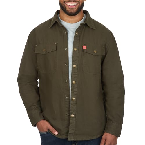The American Outdoorsman Polar Fleece Lined Canvas Shirt Jacket for Men - Features Double Chest & Lined Hand Warmer Pockets