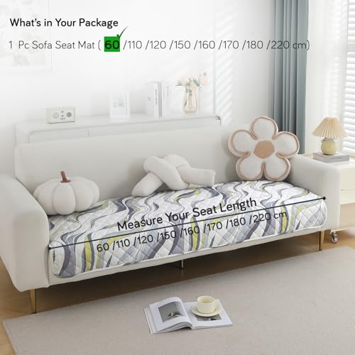 Image of HOKIPO Polyester Printed Waterproof + Anti-Slip + Quick Dry Sofa Seat Mats, Curved Lines Pearl White - Length 60cm (AR-5229-P1)