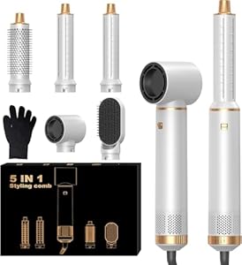 Hair Styler Set Hairstyler 5 in 1 Haarstyler, Airstyler föhn 5 in 1 Mit Rundbürstenföhn Haarstyler Warmluftbürste Föhn Lockenstab Luft Thermal Brush Für Glätten, Trocknen, Volumen, Locken