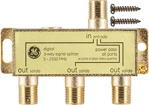 Ge Digital 3-Way Coaxial Cable Splitter, 2.5 Ghz 5-2500 Mhz, Rg6 Compatible, Hd Tv, Satellite, High Speed Internet, Amplifier, Antenna, Gold Plated Connectors, Corrosion Resistant, 73756 #TOP16