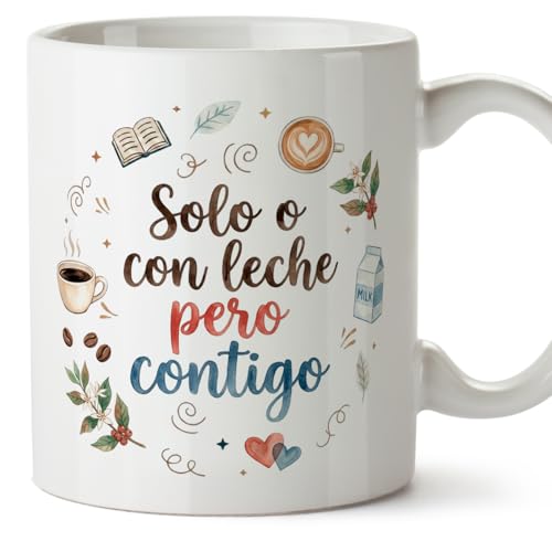 MUGFFINS taza regalo novia y novio con frase Solo o con leche pero contigo en Español | aniversario, regalos San Valentín, novio, novia, cumpleaños, romántico, amor | enamorados v2