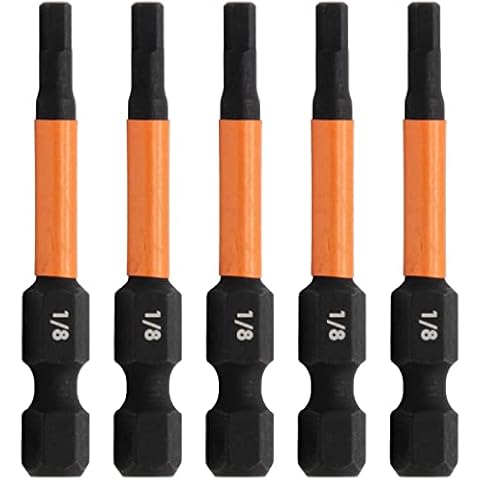 Hex 1/8" Impact Driver Bit - Railer Allen Wrench Drill Hex Bits. 1/4 Quick Release S2 Steel 2 inch 1/8" Hex Bits. (5 Pack) Cover