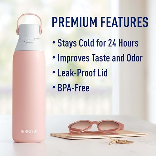 Image of Brita Stainless Steel Premium Filtering Water Bottle, BPA-Free, Reusable, Insulated, Replaces 300 Plastic Water Bottles, Filter Lasts 2 Months or 40 Gallons, Includes 1 Filter, Rose - 20 oz