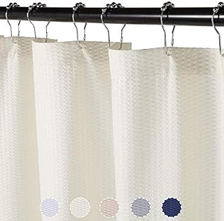 LinTimes Cream Shower Curtain, Spa Curtains Shower Curtains for Bathroom Waterproof Bathroom Shower Curtains Waffle Weave Embossed Textured Curtains Washable Bath Curtain, 72"W x 72"L, Cream, 1 Panel