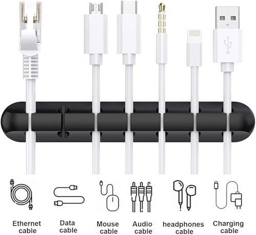 Image of SOULWIT Cable Holder Clips, 3-Pack Cable Management Cord Wire Organiser Self Adhesive for Desktop Table Charging Cable Nightstand Power Cord Mouse Cable Wire Office Home - Black