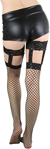 Image of ToBeInStyle Women's Wide Floral Lace Fishnet Thigh Hi Stockings