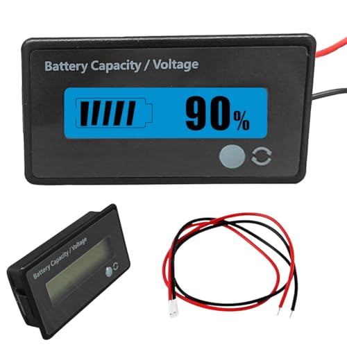 12V 24V 36V 48V Car Battery Meter, Lead-Acid Lithium-ion Battery Capacity Voltage Meter with Alarm...