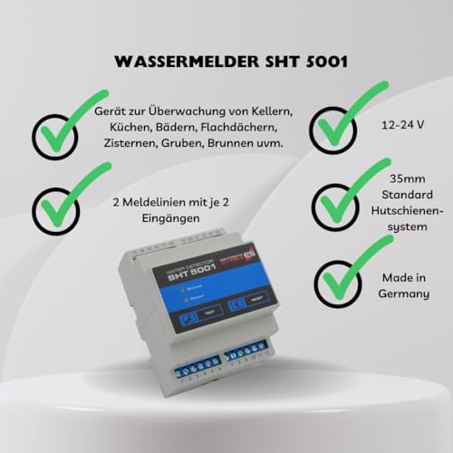 Schabus Wassermelder Hutschiene SHT 5001 mit 2 unabhängigen Meldelinien, made in Germany