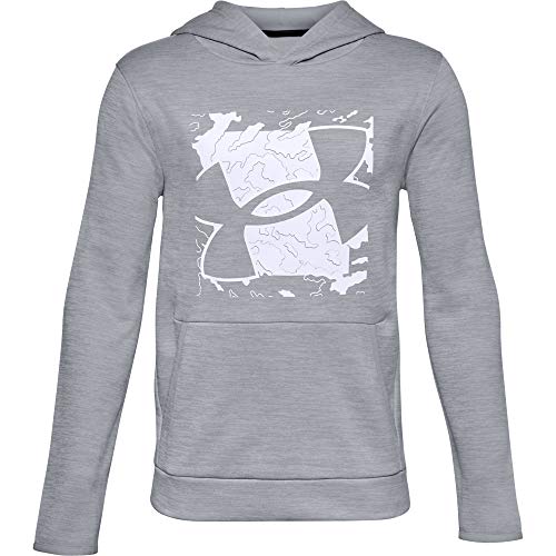 Under Armour Boys' Armour Fleece Sleeveless Hoodie , Mod Gray (011)/White , Youth Large