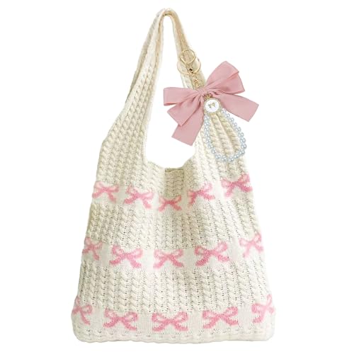 BACH AND BOUJEE Beigefarbene Häkel Tragetasche Mit Rosa Schleifen Große Ästhetische Strandtasche Für Damen Boho Umhängetasche Strandtasche Aus Netzstrick BACH AND BOUJEE Beigefarbene Häkel Tragetasche Mit Rosa Schleifen Große Ästhetische Strandtasche Für Damen Boho Umhängetasche Strandtasche Aus Netzstrick