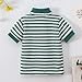 Baby Boys Striped Collared Short Sleeve Polo Shirt Button Closure, Soft & Comfortable School Uniform Kids Sport Tops Dark Green 1-2 Years
