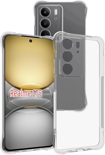 Image of REALCASE Silicone Realme C75 5G Back Cover Case, Scratch Resistant Protective Crystal Clear Transparent Shock Proof Bumper Back Cover Case for Realme C75 5G