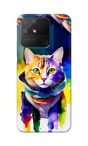 Image of Printed Hard Back Cover for Realme Narzo 50A Back Cover (Coloured Cat) -190724(EA)