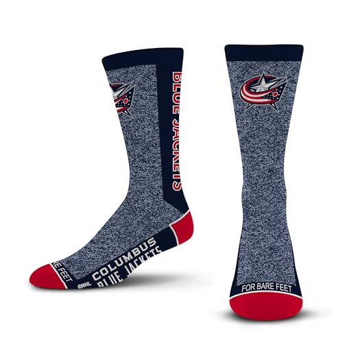 For Bare Feet NHL COLUMBUS BLUE JACKETS Marble MVP Crew Sock Team Color LARGE