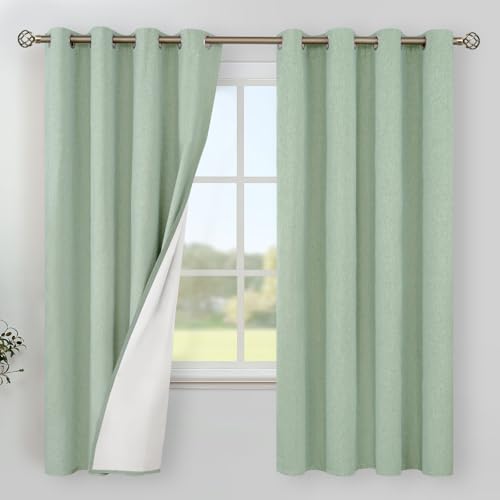 Image of YoungsTex Light Green Linen Blackout Curtains 68 Inch Length for Bedroom, Thermal Insulated Drapes with Grommet Energy Saving for Living Room Window, 2 Panels, 52 X 68 Inch