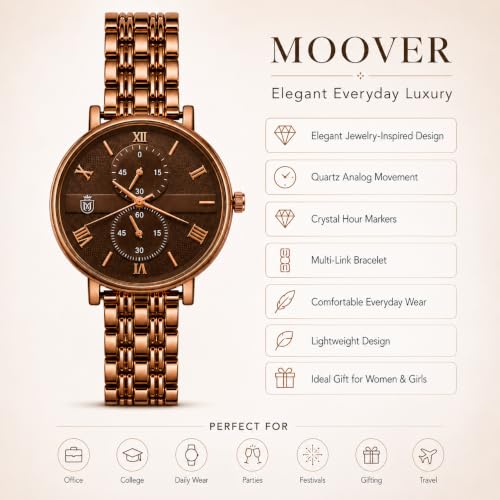 Image of MOOVER Women's Analog Quartz Watch with Stainless Steel Strap