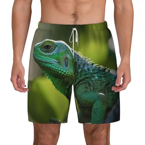 Men's Swim Trunks Quick Dry Board Shorts Green Lizard Beach Shorts with Pocket Bathing Suits for Men