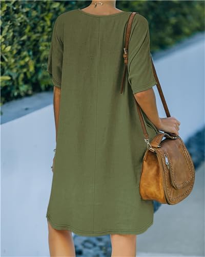 Image of Women's Casual Summer T Shirt Dress Elastic Loose Short Sleeve Dress with Pocket for Women