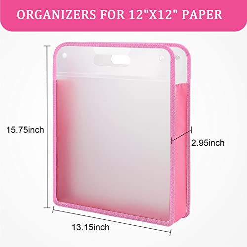 Caydo Scrapbook Paper Storage Organizer, Pink Expanding Paper Folio for 12 x 12 Sheets - Image 2
