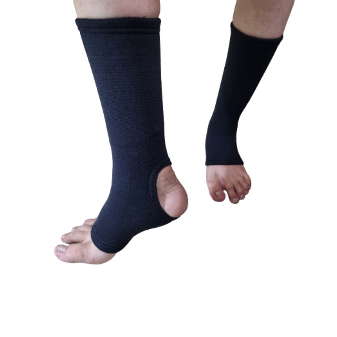 Sahyog Wellness 4 way Stretchable Ankle Compression Support Joint Pain Relief, Sprains, Tendonitis Reduce, For Men & Women - 1 Pair (Black) (Large)