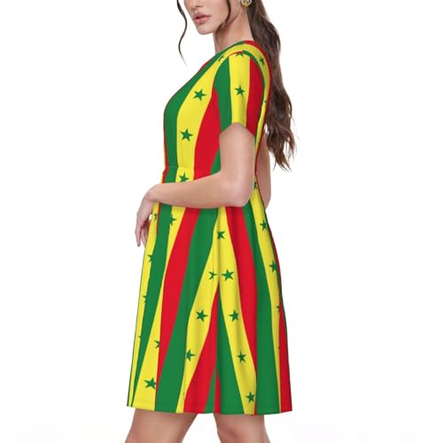 Robe Sénégal imprimé drapeau motif estival manches courtes