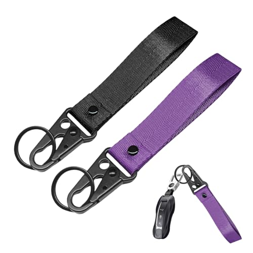 Image of Wevdn 2 PCS Car Key Chain, Fabric Metal Practical Multifunctional Motorcycle Keychain, Anti-Lost Keychain with O-Ring for Men Women (Black+Purple)