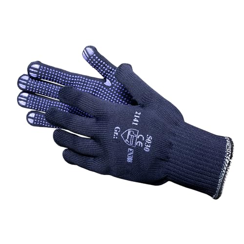 Jah Baumwoll/Polyester-Strickhandschuh mit Noppen (blau) – dehnbar & griffsicher – für Lager, Wareneingang & Transport