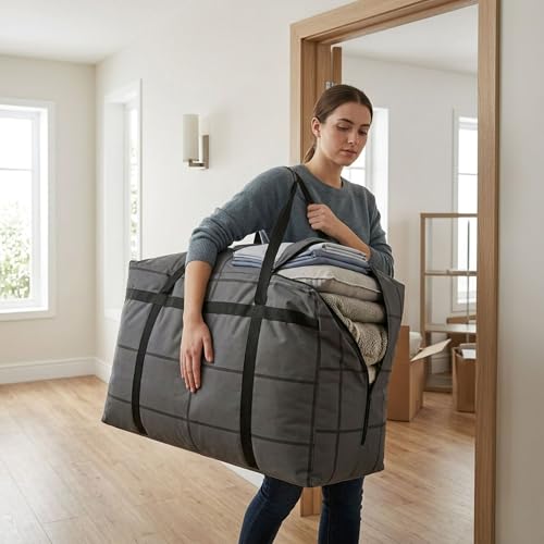 Image of Extra Large Storage Bag 100 x 50 x 36 cm (180L), Non Woven Bedding Storage Organizer with Zipper & Handles for Mattress, Pillows, Cushions, Blankets, Quilts & Clothes (Grey)