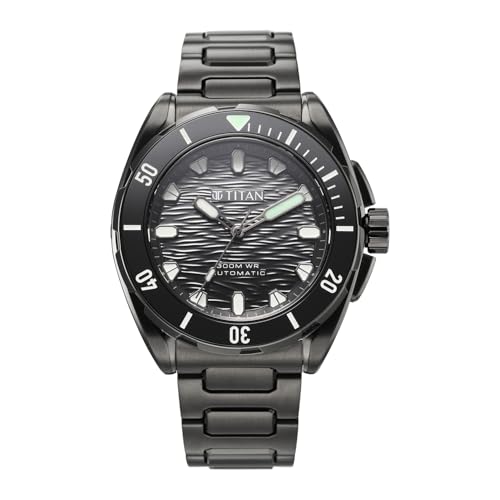Image of Titan Zero Hour Diver's 300m Automatic Analog with Black Dial & Black Stainless Steel Strap Watch for Men - 10069KM03