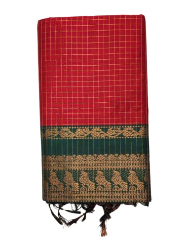 Image of Pure Kalyani Cotton Saree | Zari Border & Blouse Piece - Lata Gadwal Design | Traditional Saree