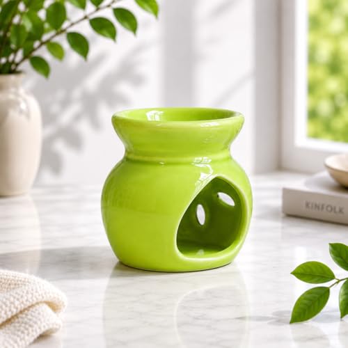 Image of BRAHMZ Ceramic Oil Burner Set of 4 with 4 Tealight Candles | Essential Oil Burner & Aroma Oil Diffuser for Aromatherapy, Home Fragrance, Meditation, Spa, Home Decor & Gifting