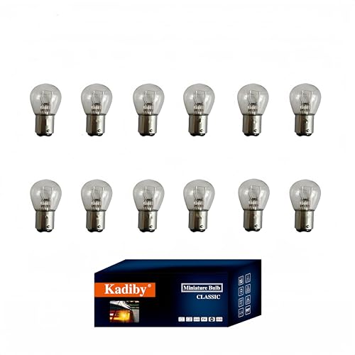 Kadiby 12 Pack 2057/1157/2357 Bulb Tail/Brake/Turn Signal Lights Long Life White Clear Auto Trailer Light Bulbs S25 P21/5W 2057LL 2057A 2057NALL 2057CV BAY15D Lighting Fit for Cars and Motocycles
