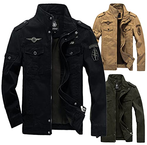 MERCIYD Militaire overgangsjas voor heren, opstaande kraag, bomberjack, vliegeniersvest, katoen, meerdere zakken - Afbeelding 3