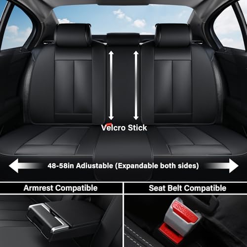 Image of Coverado Car Seat Covers Full Set, Black Seat Covers for Cars, Automotive Seat Covers, Waterproof Nappa Leather Front Seats and Back Car Seat Protector, Universal Fit for Most Cars SUV Trucks