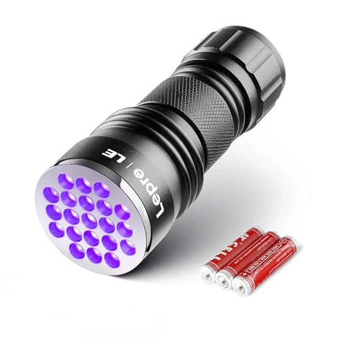 Lepro Lampe UV, 395nm Lampe Torche UV avec 21 LEDs Ultra-Violet, 3 Piles AAA Fournies pour Traceurs Fluorescents Chien Chat Tapis Détecteur Urine Scorpion Vérifie l'argent