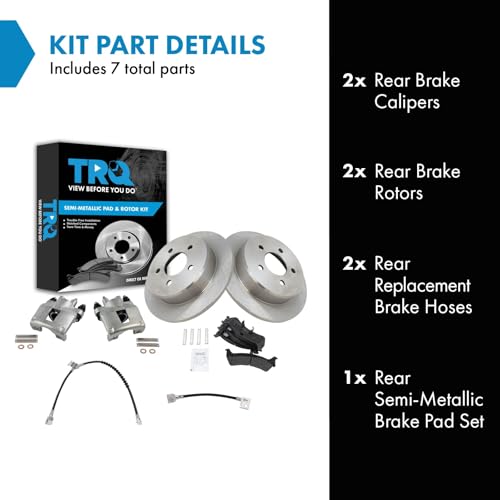 Image of TRQ Rear Brake Pad and Rotor Set Semi Metallic Rotors Calipers Hoses | For 1995-2001 Ford Explorer 1997-2001 Mercury Mountaineer