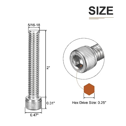 DTGN 5/16-18x2" Socket Head Cap Screws Bolts, 10Pcs 304 Stainless Steel 18-8, Machine Hex Socket Screw, Hex Drive - Image 2