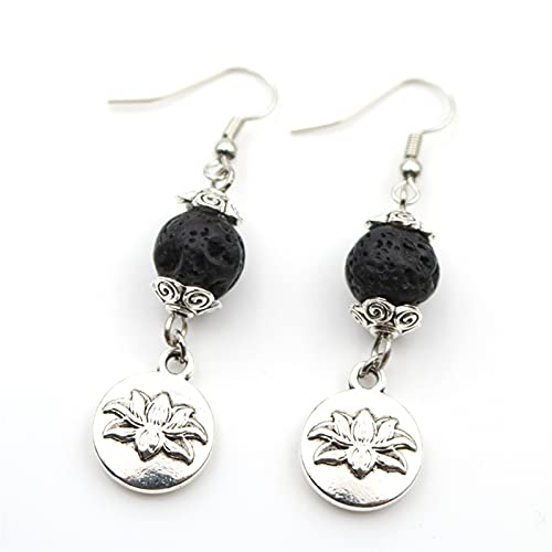 Boucles d'oreilles lotus en argent avec quartz rose et fluorite verte
