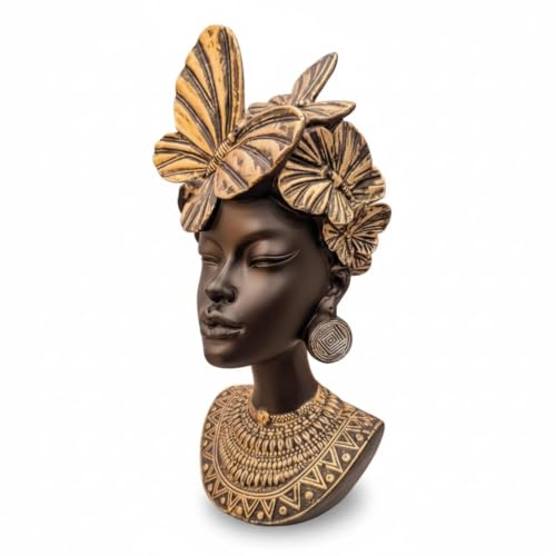 Image of Statue Decorative Showpiece - Luxury Black & Gold Resin Sculpture for Living Room, Office & Bedroom | Artistic Tabletop Home Decor Gift Item (African Lady -2)