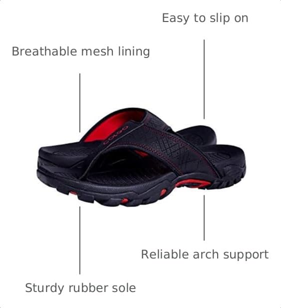 Image of Mens Flip Flops Comfort Sport Thong Sandals for Indoor Outdoor Casual Beach Flip Flops for Men with Arch Support