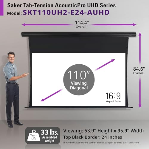 Image of Elite Screens Saker Tab-Tension AcousticPro UHD Series, 110-INCH Diagonal 16:9, 4K /8K Ultra HD Electric Sound Transparent Perforated Weave Drop Down Front Projector Screen, SKT110UH2-E24-AUHD