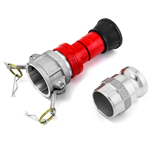 Image of QWORK Fire Hose Nozzle, 2 inch Heavy Duty NPSH /NPT Fire Equipment Constant Flow Fog Nozzle, with Aluminum Camlock Fitting