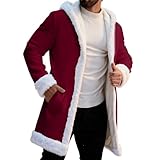 BJUTIR Men'S Clausplay Santa Jackets With White Faux Fur Fleece Clau Xmas Cosplay Costume Coats Warm Trench Overcoat Vacation Wine,XXXXL