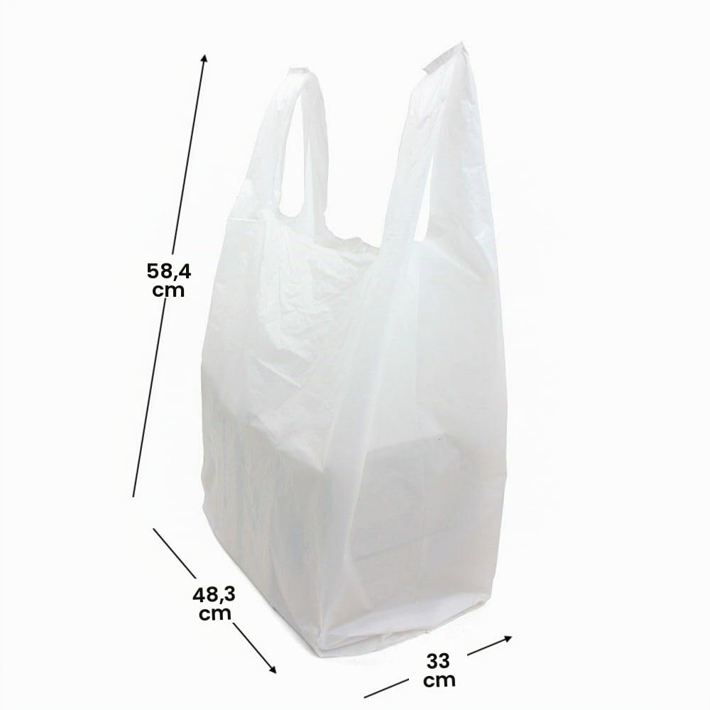 Lot de 100 sacs de transport blancs en plastique style gilet - 33 x48 x 58,5 cm (1 boîte de 100 sacs) - très résistants