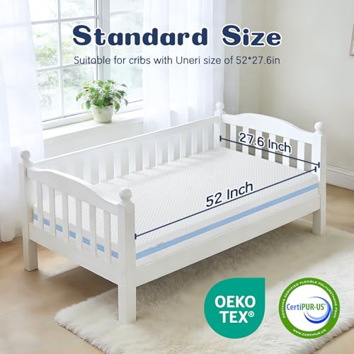 Image of Crib Mattress, Dual Sided Memory Foam Baby Toddler Bed Mattress, 52 inch x 27.6 inch x 5.5 inch Soft Breathable Mattresses with Removable Machine Washable Cover, Fits Standard Cribs&Toddler Beds