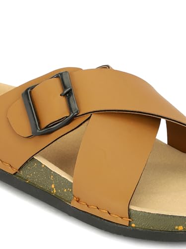 Image of Men Cross Strap Buckle Slippers | Casual Sandals for Men | Comfortable Footwear | Stylish Slip-On Sandals | Anti-Slip Rubber Sole