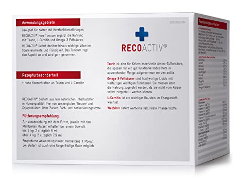 RECOACTIV Herz Tonicum für Katzen, 3 x 90 ml, Ergänzungsfuttermittel bei Herzfunktionsstörungen sowie zur Prophylaxe, mit Taurin, L-Carnitin, Omega-3-Fettsäuren und Weißdorn